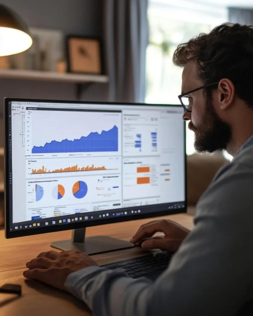 Programmatic advertising agency team reviewing a real time bidding dashboard