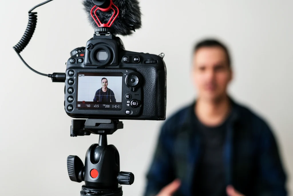 Camera and audio setup for a video testimonial shoot